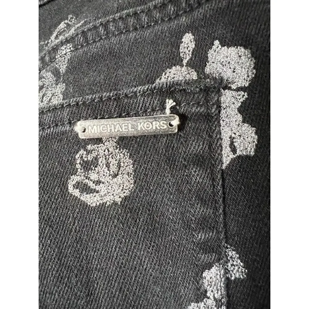 Michael Kors Izzy Cropped Skinny Black Jeans with Silver Flowers Size 16W